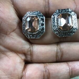 Vintage Silver and Pink Stud Engraved Earrings